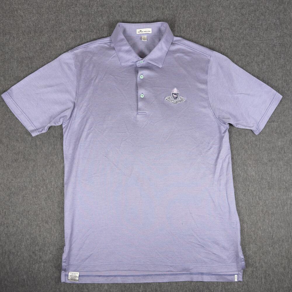 Peter Millar Polo Shirt Mens Large Purple Check Portmarnock Golf Club Cotton